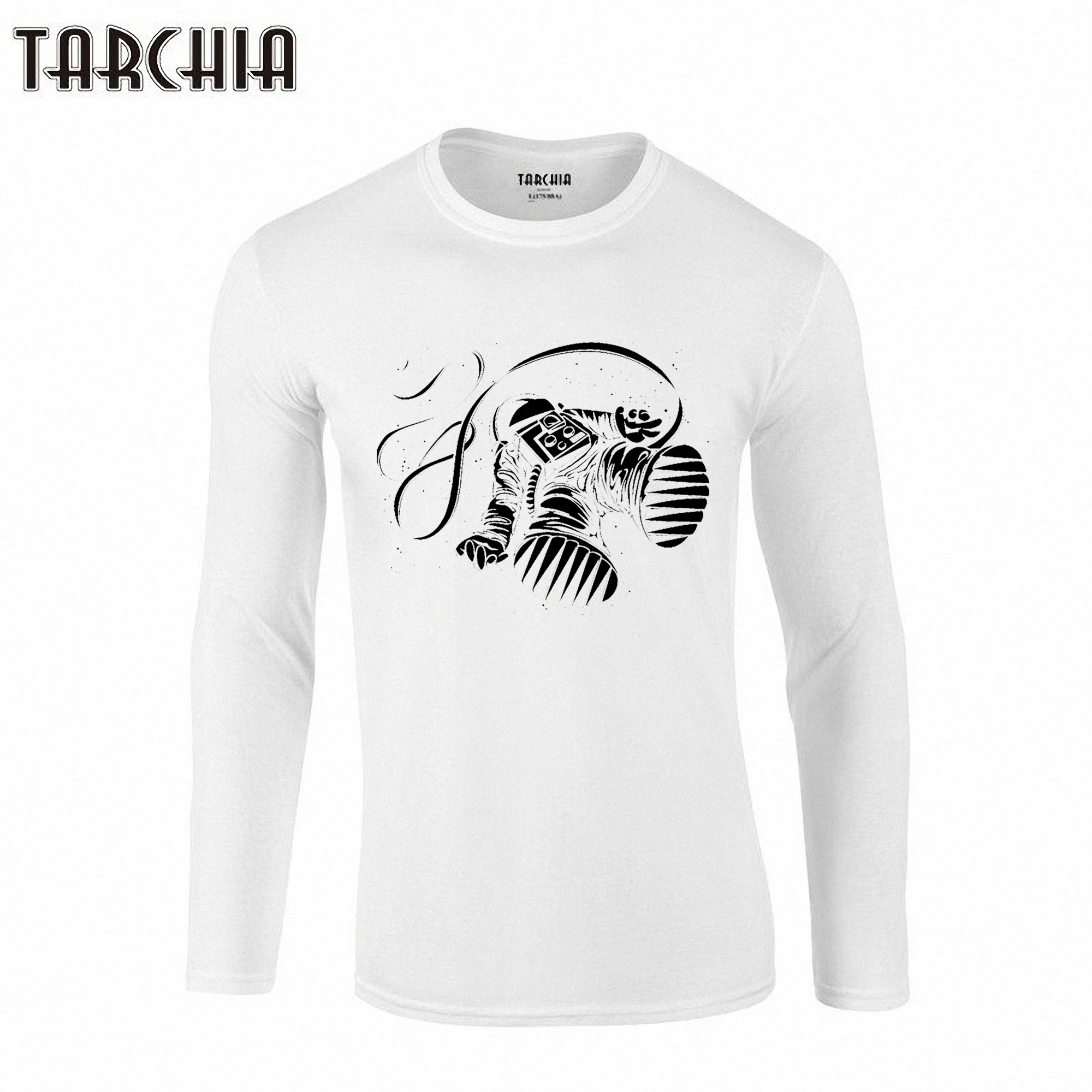 

TARCHIA 2023 Новое поступление хлопковая Футболка с изображением астронавта потерянного цвета Мужская футболка большого размера с длинным рука...