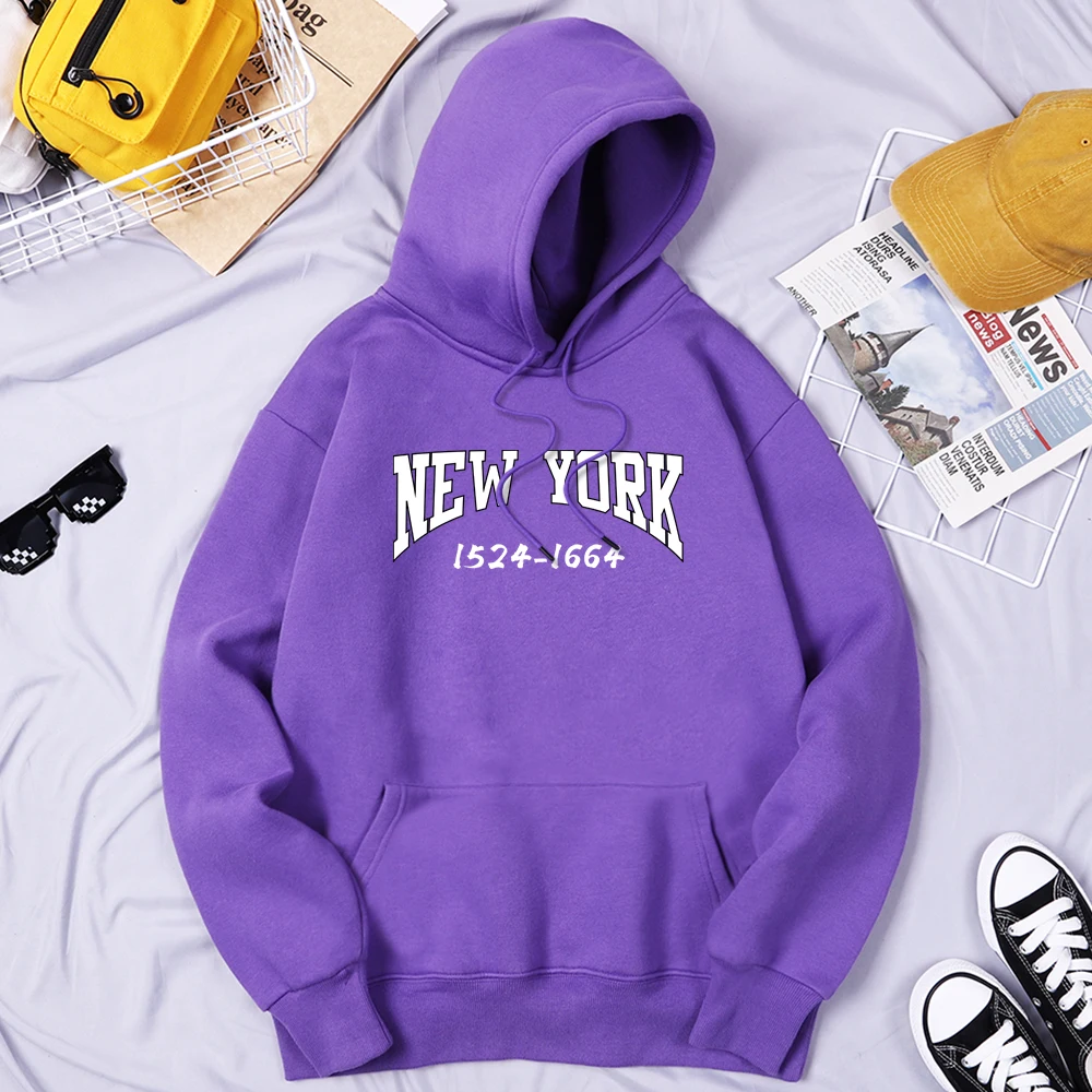 

New York 1524-1664 Hip Hop Letter Male Sweatshirts Vintage Loose Hoodie Classic Slim Fit Clothes Chic Designer Male Streetwear