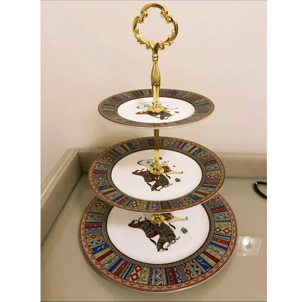 

Plate Dessert Tray Room Cake Buffet Display Snack Special Luxury Holder Living Dried Fruit Layer Rack Three Plates