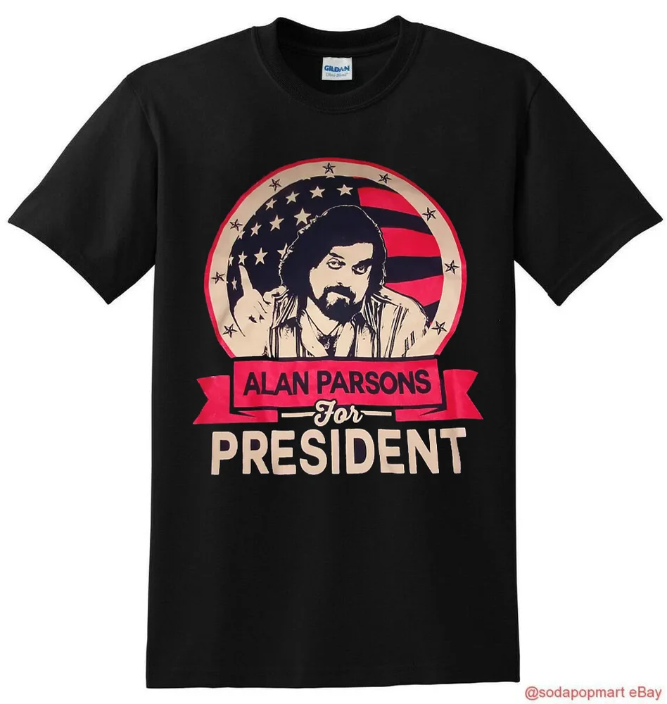 Черная Мужская футболка с Аланом Парсонс для президента