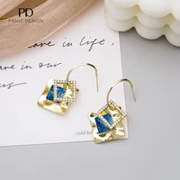 2021 new blue metal square crystal earrings european and american personality geometry diamond c shaped earrings wholesale