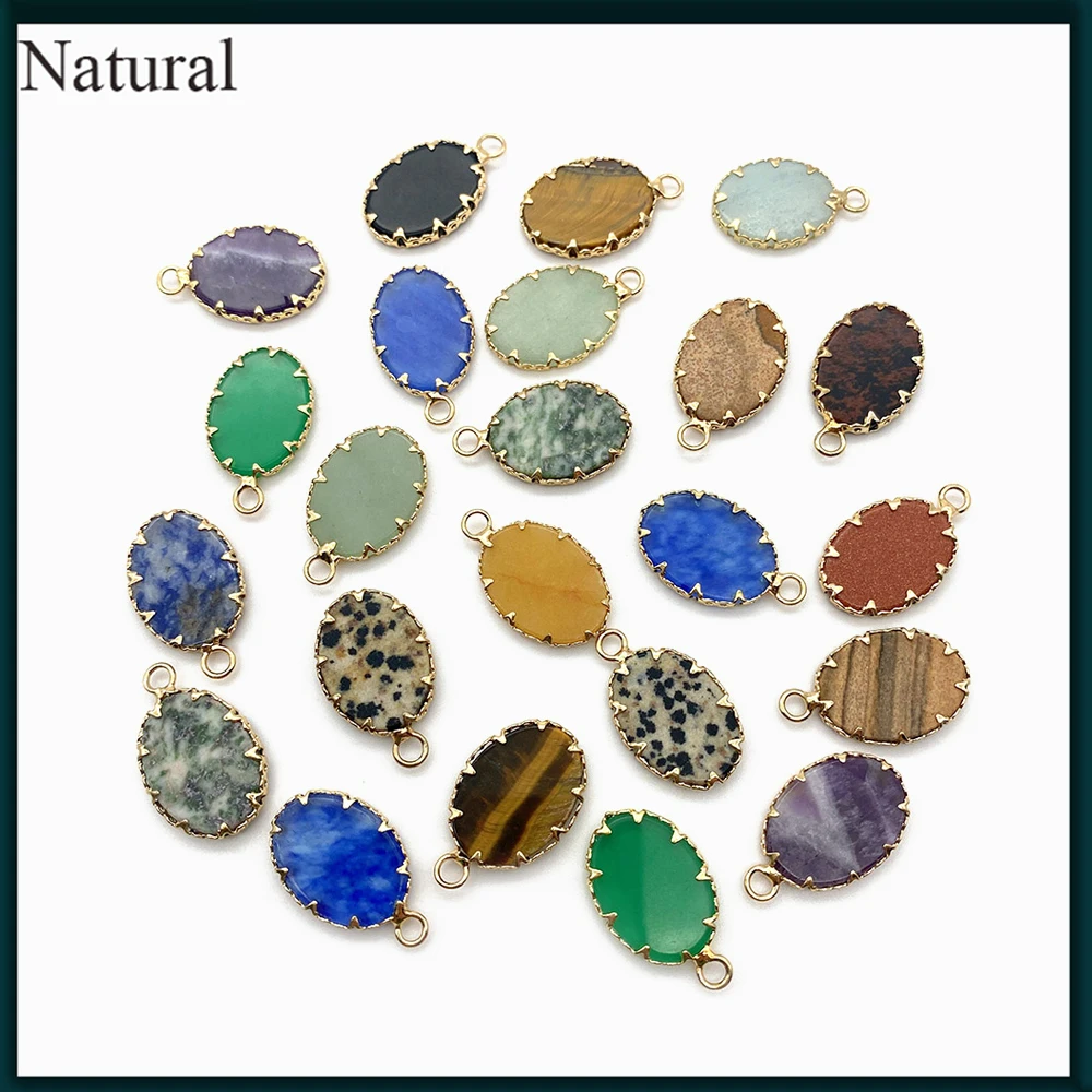 

Natural Stone Oval Amethyst Green Dongling Topaz Agate Pendant Fashion Creative Jewelry Making DIY Necklace Earring Accessories