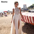 Сексуальные пляжные свадебные платья Booma, без рукавов высокой щели шифоновые платья невесты с открытым верхом и аппликацией, невесты платья с открытой спиной