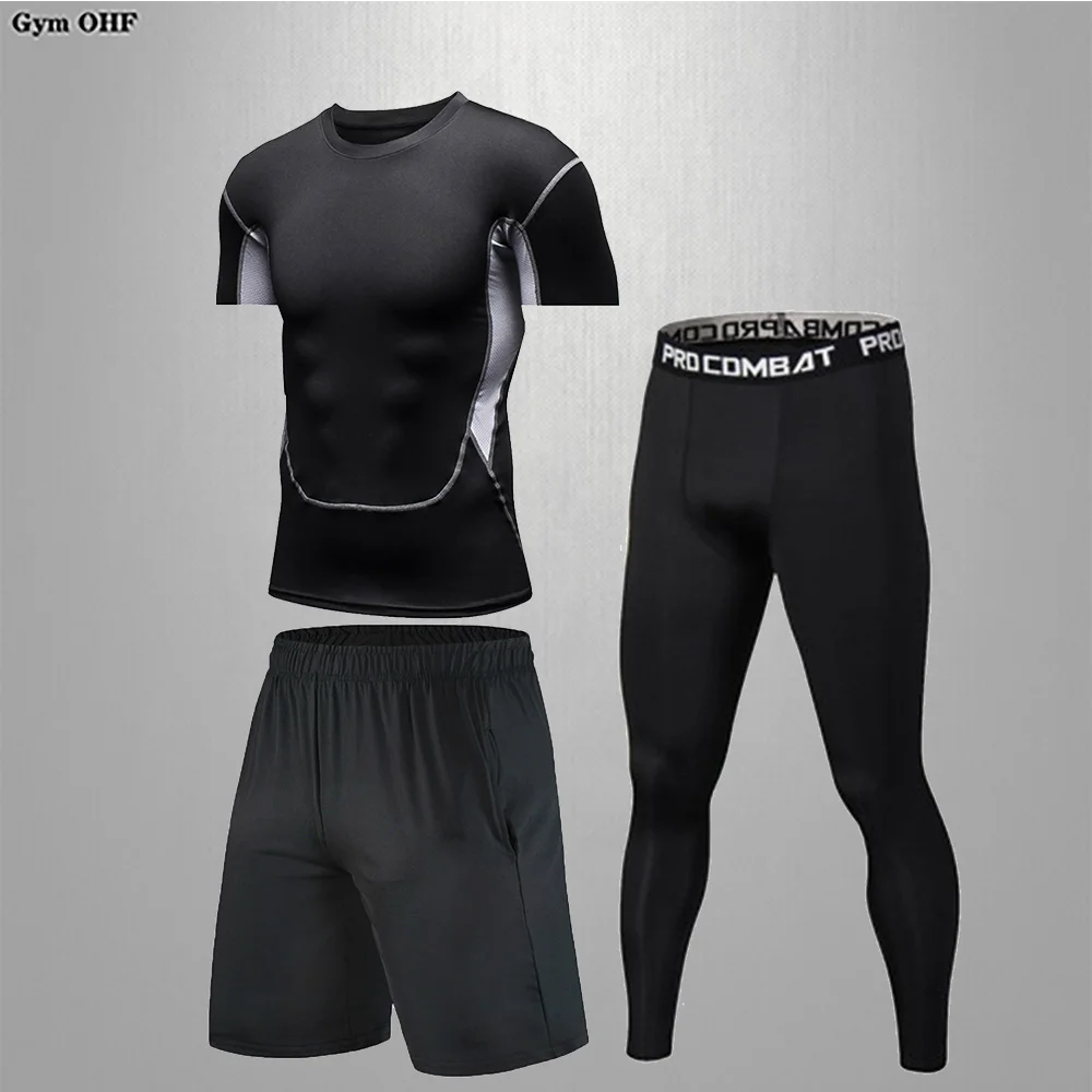 Быстросохнущая футболка для бега Мужская Рашгард фитнеса спортзала комплект