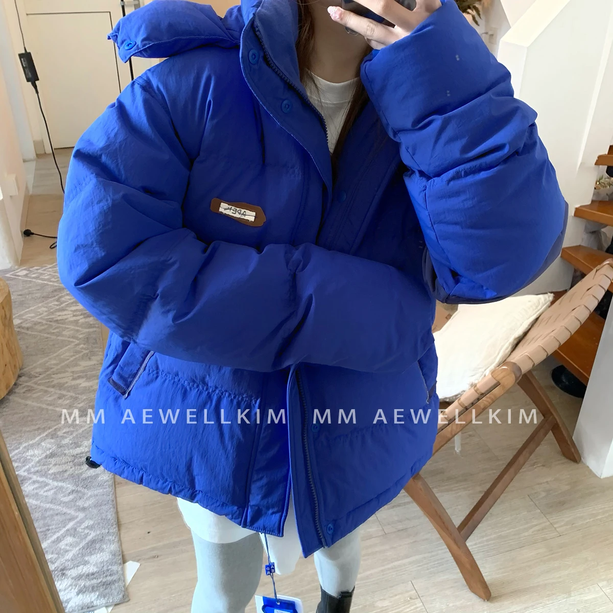 Ader error autumn and winter color contrast long sleeved men's and women's loose hooded white duck down thickened down jacket