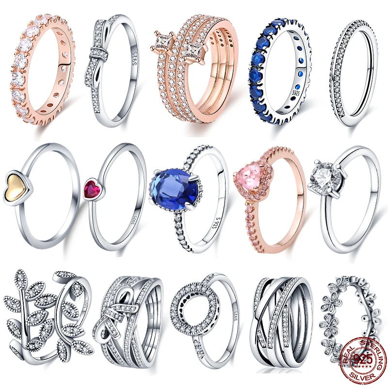 

2022 New Hot Sale 925 Sterling Silver Rings Original Shining Crown And Wishbone Ring Crystal Luxury Jewelry anxiety ring