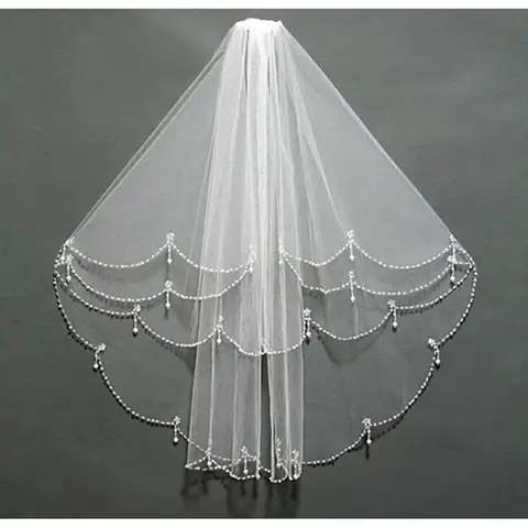 Свадебная фата из тюля, очаровательное платье цвета слоновой кости, двухслойное свадебное платье длиной до локтя на заказ, расшитое жемчугом и бисером