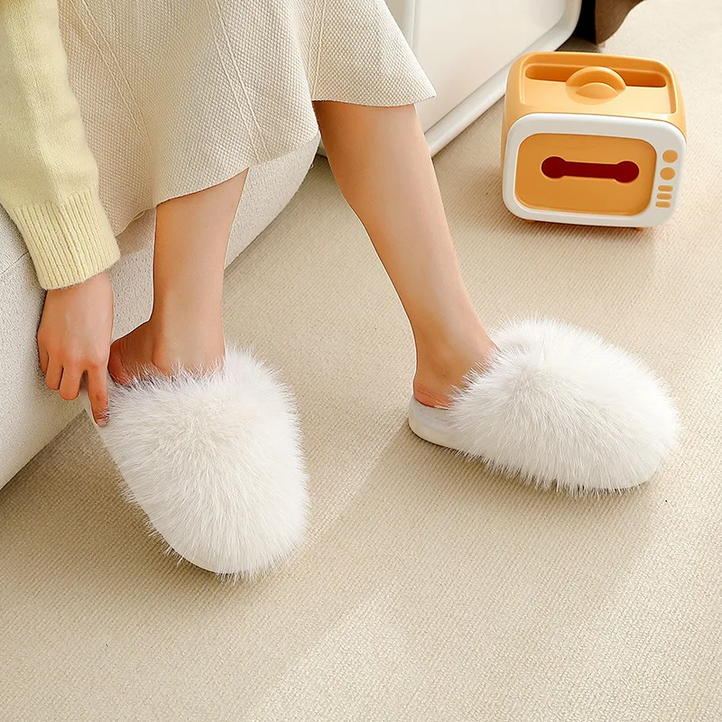 Women Winter 2022 New Furrly Slippers Outdoor Fashion Warm Indoor Bedroom Cotton Plush Shoes Fleece Fluffy Couple Memory