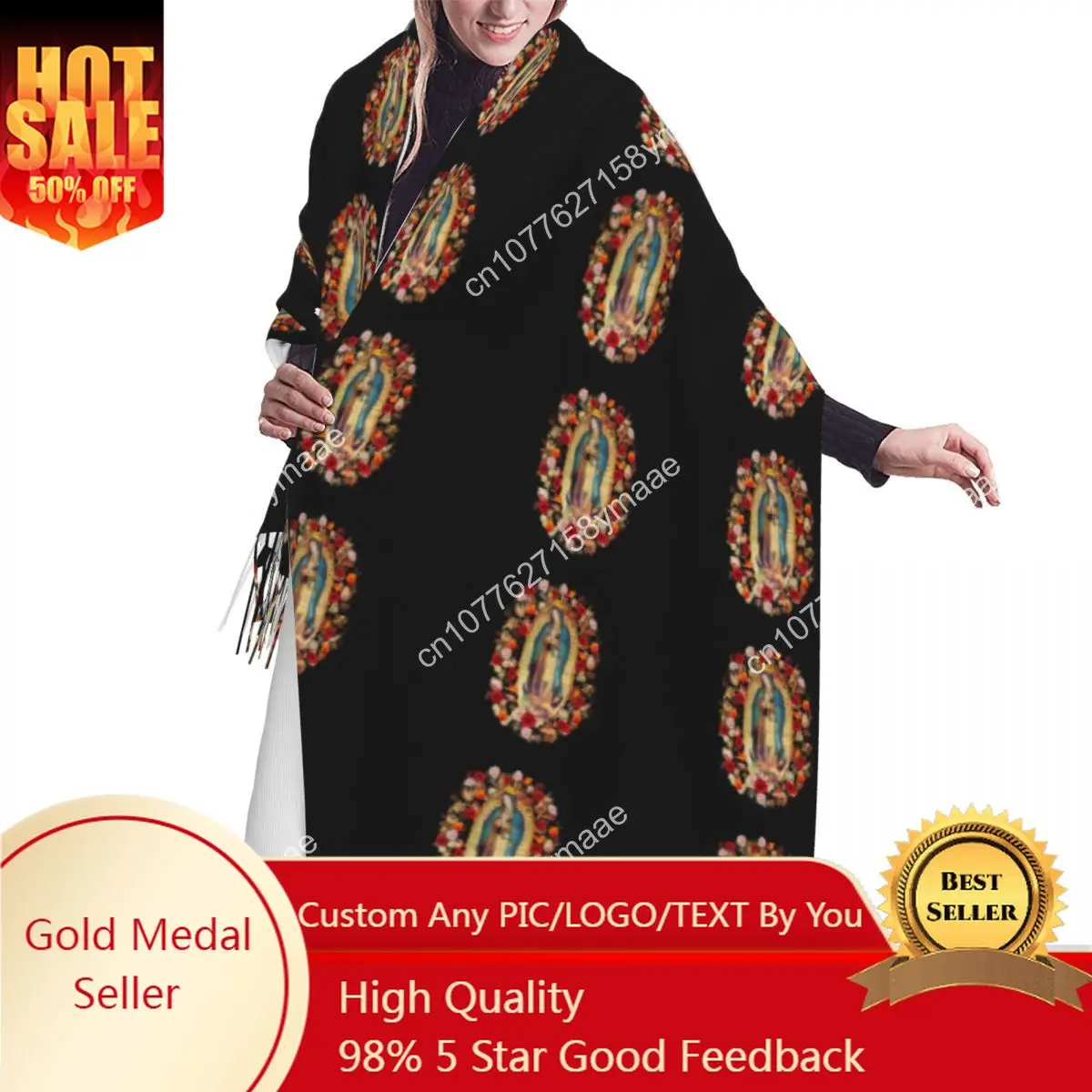 

Female Long Our Lady Of Guadalupe Virgin Mary Scarves Women Winter Soft Warm Tassel Shawl Wrap Mexico Catholic Saint Scarf