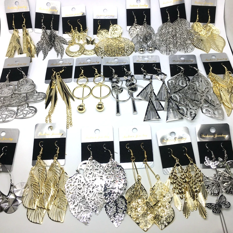 

Wholesale 24 Pairs of Womens Drop Earrings Fashion Dangler Eardrop Hook Jewelry Party Gift Golden Silver Plated Mixed Styles