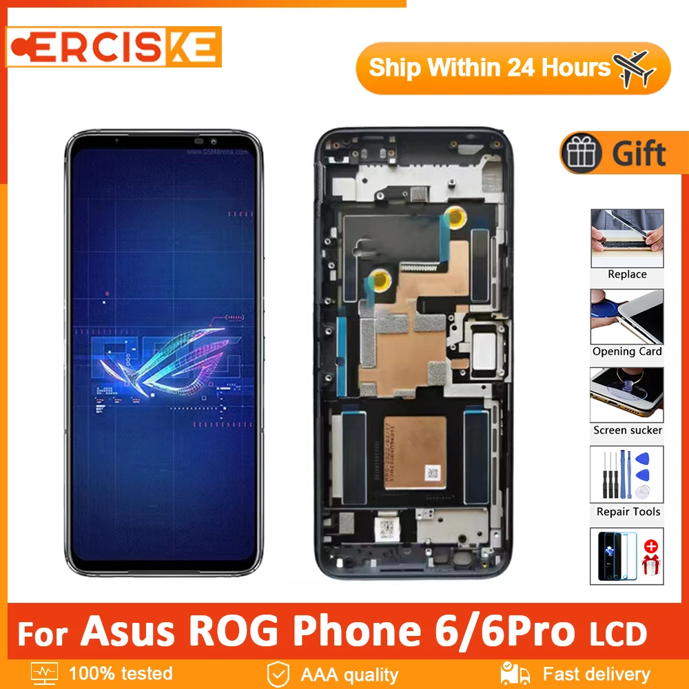 

Original 6.78"AMOLED 165Hz '' For Asus ROG Phone 6 LCD Display Screen Touch Digitizer Frame For Asus ROG Phone 6 Pro LCD Replace