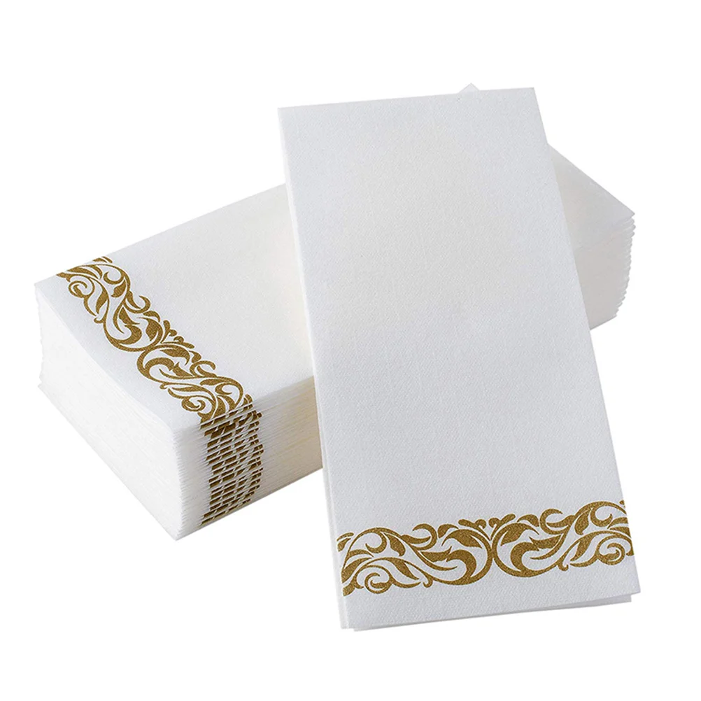 

50 Pcs Golden Floral Printed Napkin Birthday Party Thicken Paper Towel Handkerchief for Wedding Party Decor (40x30cm)