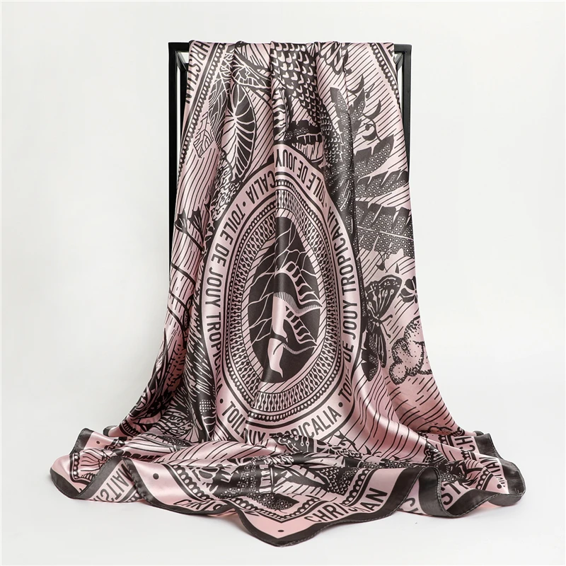 Luxury Brand Silk Satin Square Scarf Women Hijab Bandana Muslim Headscarves Shawl Wrap Ladies Headband Neckerchief Foulard 90cm