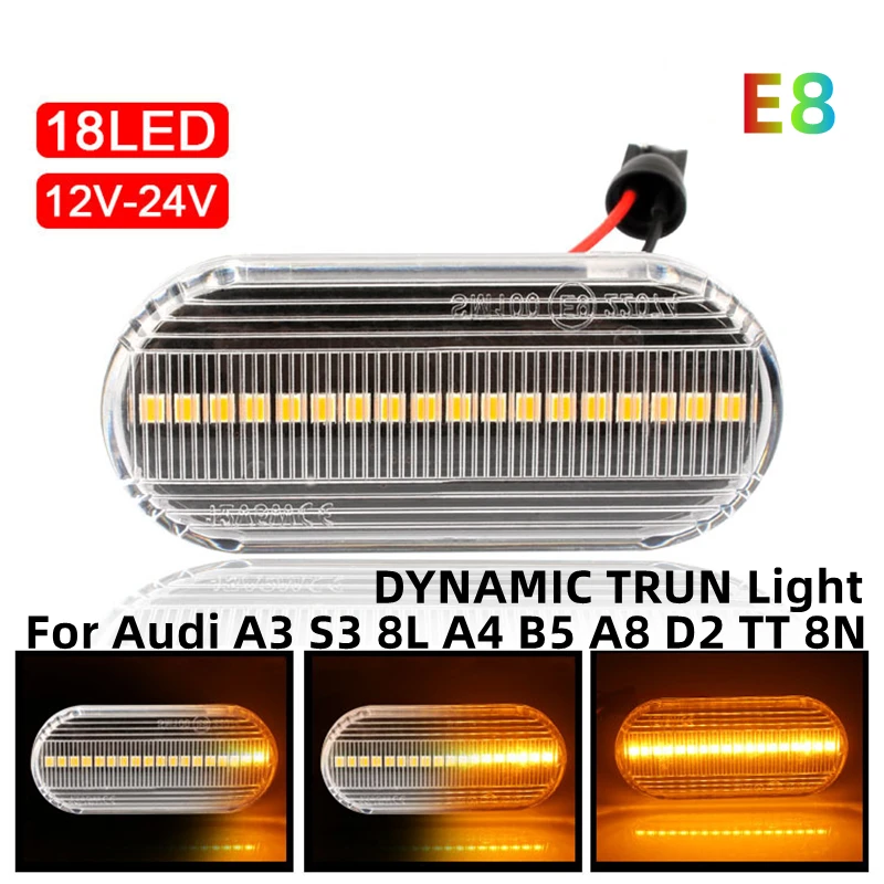 2pcs For Audi A3 S3 8L A4 B5 A8 D2 TT 8N 1998-2006 Dynamic Flashing Led Side Marker Turn Signal Light Indicator Lamp