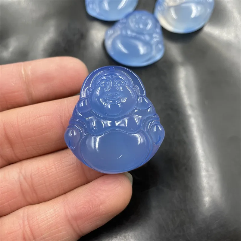 Дешевая подвеска из халцедона голубого цвета агат Будда Майтрея кулон с большим