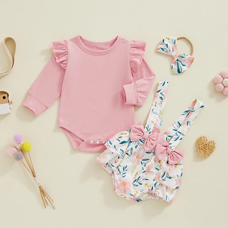 Осенний комплект для маленьких девочек комбинезон с длинным рукавом и оборками