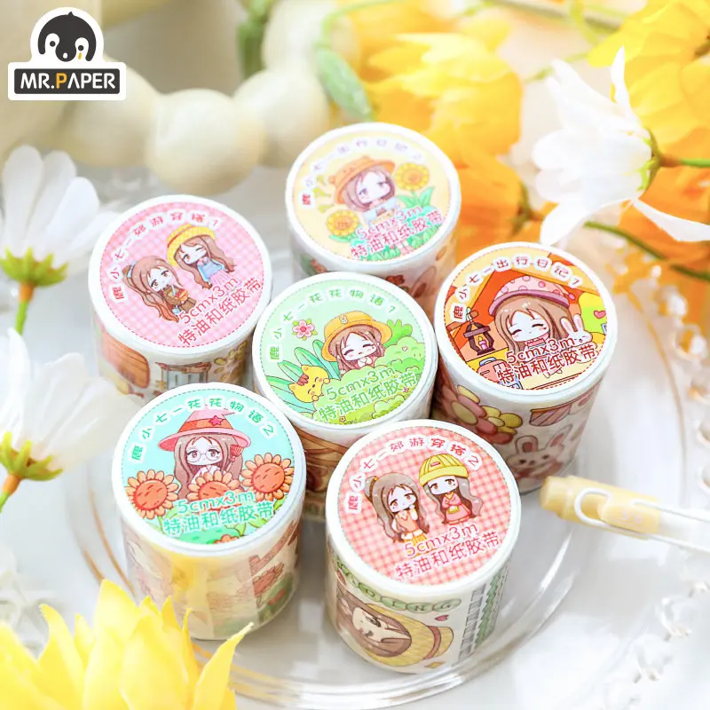 

Mr.Paper 6 Style 300cm/roll Washi Tape Cute Cartoon Characters Daily Special Ink Handbook DIY Collage Kawaii Stickers Stationery