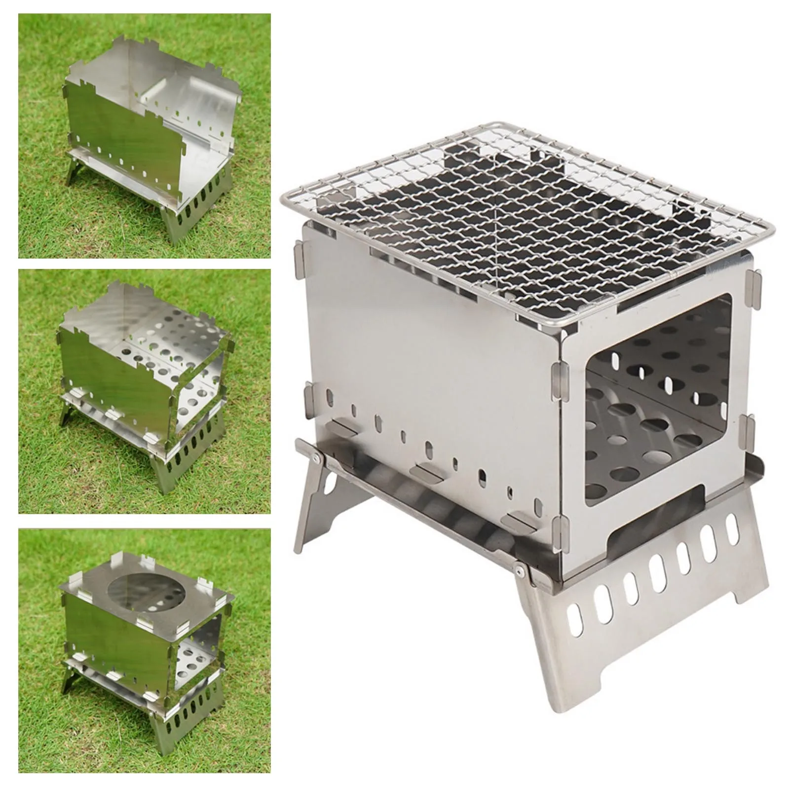 BBQ Charcoal Grill Wood Burning Camping Stove Folding Backpacking Practical Cooking Essential For Picnic |