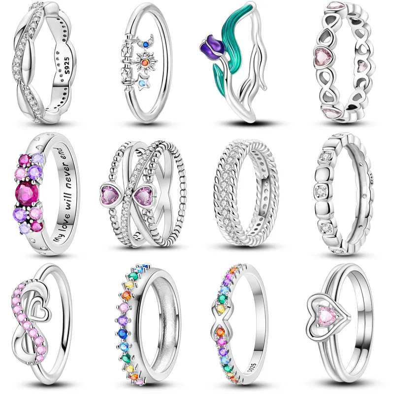 Кольца из серебра 925 пробы с регулируемой яркостью блестящие кольца кубическим