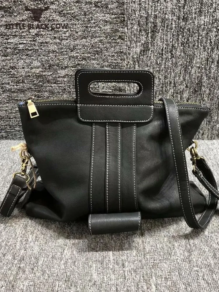 

Designer Women Casual Totes Party Handbag Genuine Leather Shoulder Bag Ladies Vintage Black Cowhide Crossbody Bags