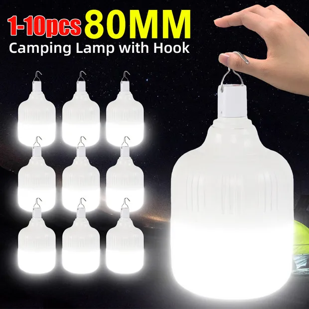 

1-10 шт. 200 Вт Уличный аварийный светильник, портативный фонарь, лампа для палатки с крючком, USB Перезаряжаемый светодиодный светильник для кем...