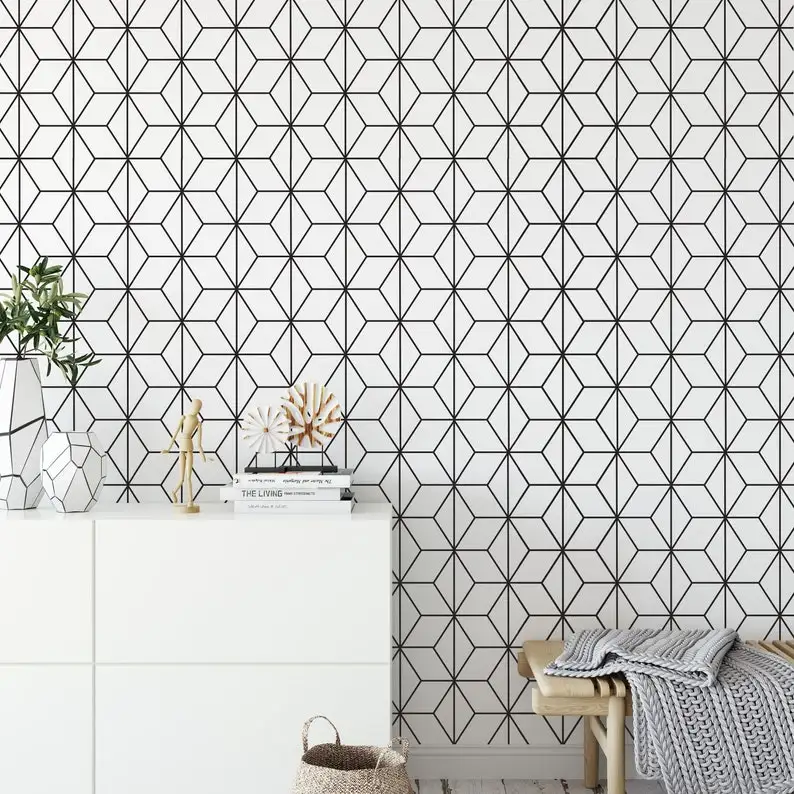 

Art Deco Stars - Wallpaper Black and White - Geometric Patterns - Removable Wallpaper - Reusable - SKU:ADPP