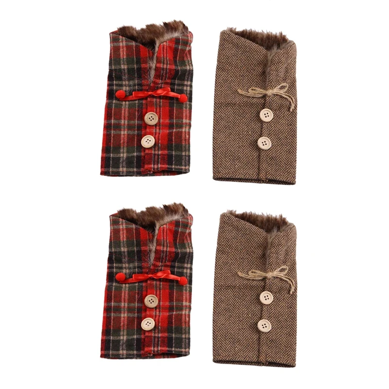 

4Pcs Christmas Sweater Wine Bottle Cover, Newest Collar And Button Coat Design (Style A)