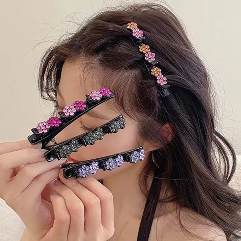 

Women Hair Clips Side Bangs Fixer Elegant Flower Pearls Braid Hairpins Sweet Hair Decorate Crystal Barrettes Hair Styling