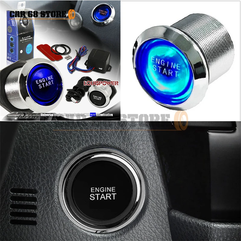 

Car Universal One-Key Start Engine Button Switch On/Off 12V Electroplating Sideband LED Light - Blue Light Auto Part