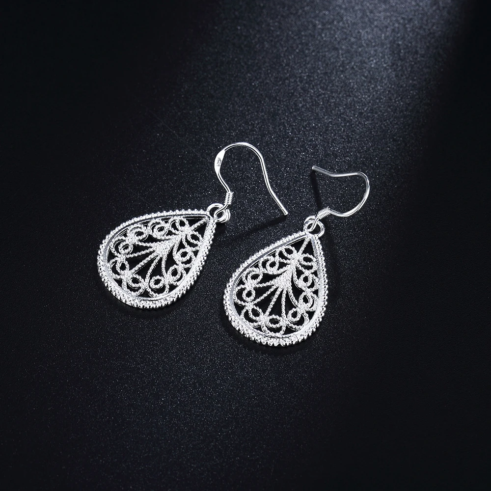 

New charms fashion party wedding Jewelry 925 Sterling Silver Romantic carved drop Earrings for Women Christmas Gifts