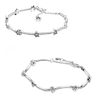authentic 925 sterling silver moments celestial stars with crystal bracelet bangle fit bead charm diy fashion jewelry