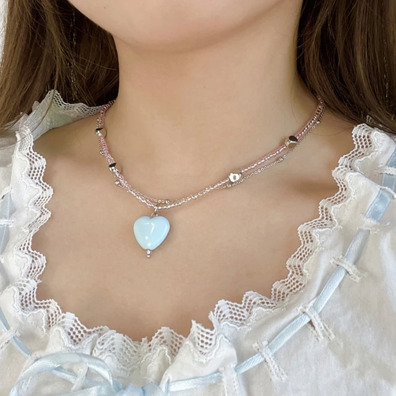 Нежное ожерелье с подвеской в ​​форме сердца повседневная одежда многослойная