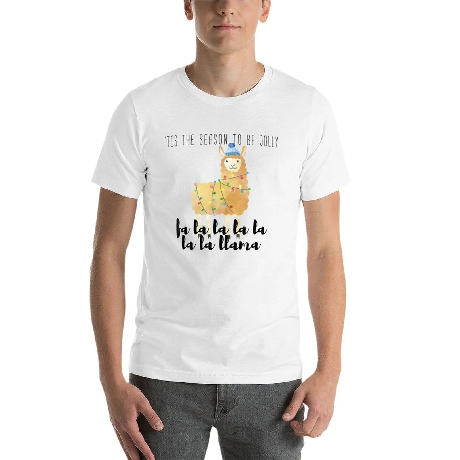 Фото Футболка с забавным дизайном «Tis The Season To Be Jolly Llama», мужская футболка из 100% хлопка, мужские футболки, хлопковая футболка №4
