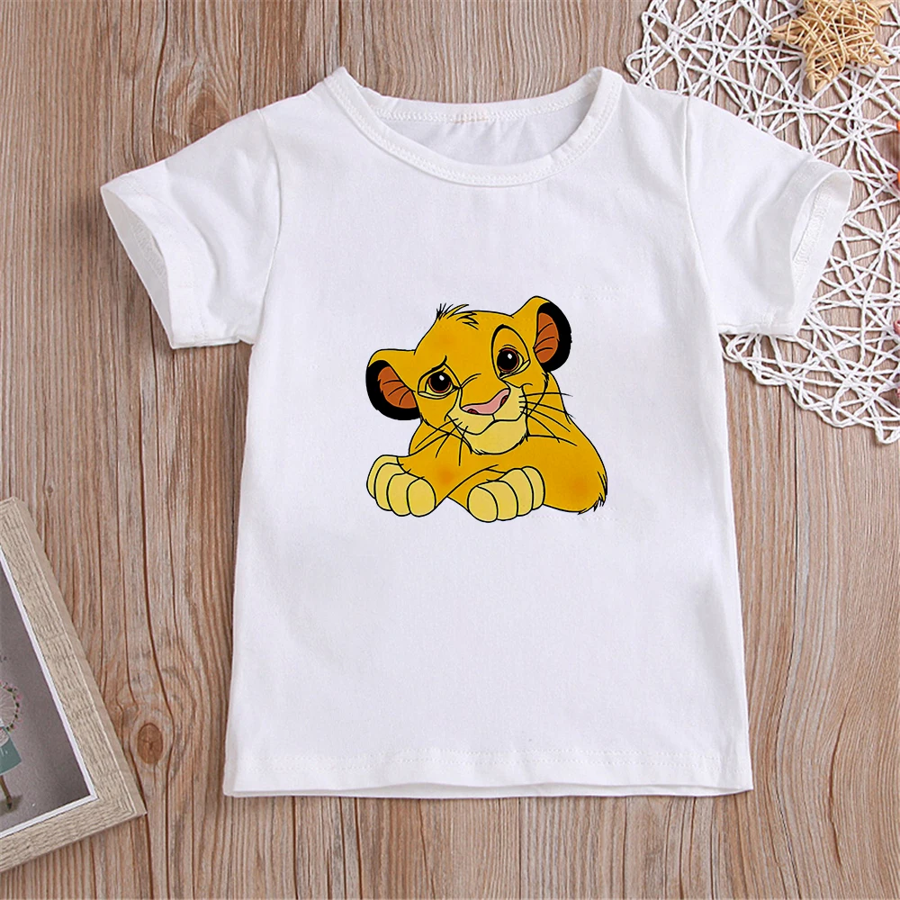 

Summer Children Tshirt Cartoons Print Lion White Short Sleeve Casual Cotton Baby Girls Clothes Base O-Neck Soft Fashion Tees