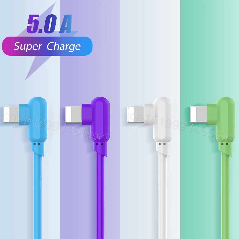 

1/1.5/2M USB Cable Elbow Fast Data Charging Charger USB Wire Cord Liquid Silicone Cable For iPhone 13 12 11 Pro Max X XR XS 8 7
