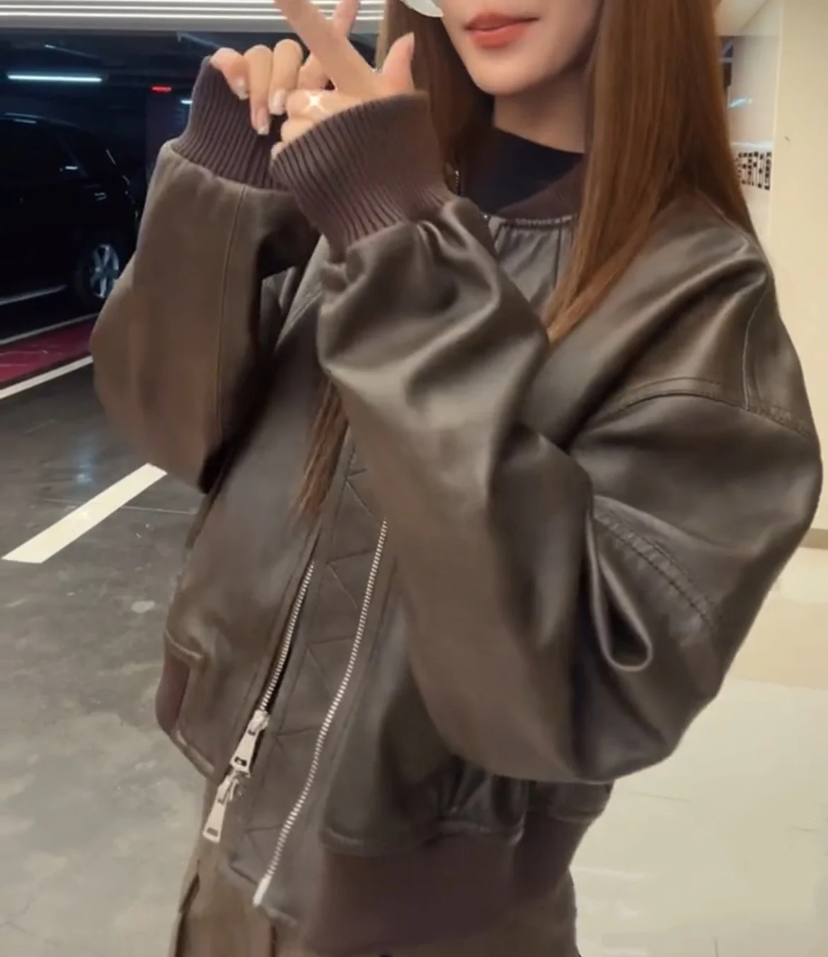 Shenzhen European Goods 2023 Autumn New Genuine Leather Women clothes Stand Collar Sheepskin Bomber jacket Outerwear ...