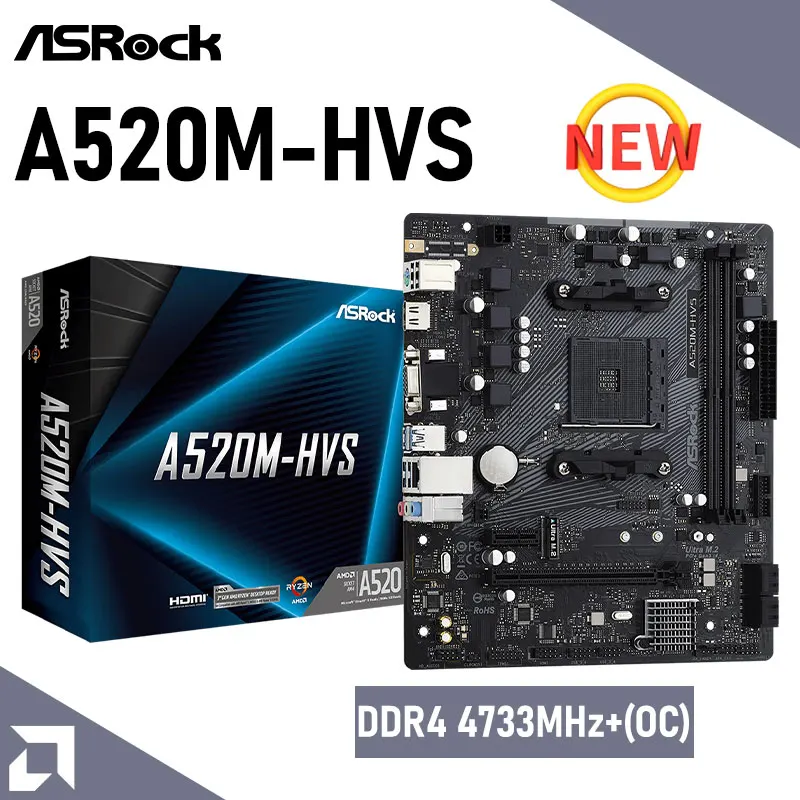

AM4 ASRock Motherboard A520M-HVS AMD Ryzen DDR4 64GB(OC) M.2 PCI-E 3.0 A520 Placa-mãe AM4 Micro-ATX Offce Computer Desktop New