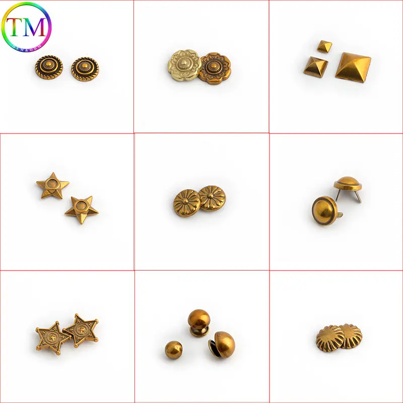 50-200 Pieces Metal Star Rivets Round Mushroom Rivets Stud Smooth Cube Spike For Leather Craft Bag  Garments Pet Collar Decor