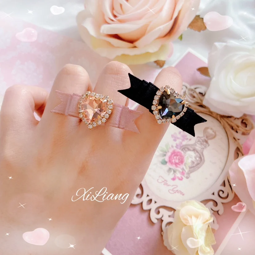 Accessories for Women Exquisite Cute Japanese Style Girl Lolita Ring Mine Series Mass-Produced Love Diamond Small Bowknot Ring