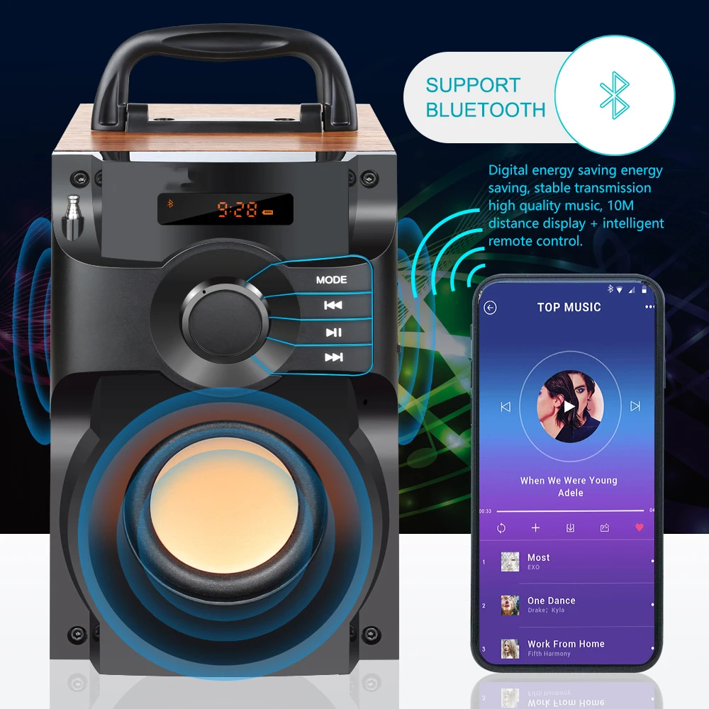 

Portable Bluetooth Speaker Outdoor Wireless Subwoofer HiFi Stereo Multimedia Computer Clock Soundbox Car Card U Disk Soundbar FM