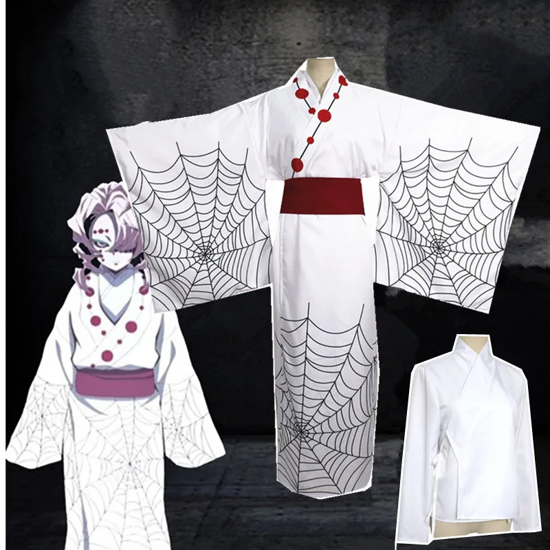 

New Hot Anime Demon Slayer Kimetsu No Yaiba Spider Oni Ayaki Rui Cosplay Costume Men's Kimono Full Set Party Outfit Kids Size