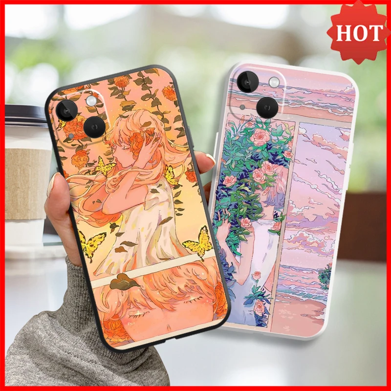 

iPhone Case For iPhone Xr 13 11 12 Plus X 7 6 ProMax 6s Xs 12 Mini 2020 Max SE 8 XR Illustration Girl Cover Capa Android Cute