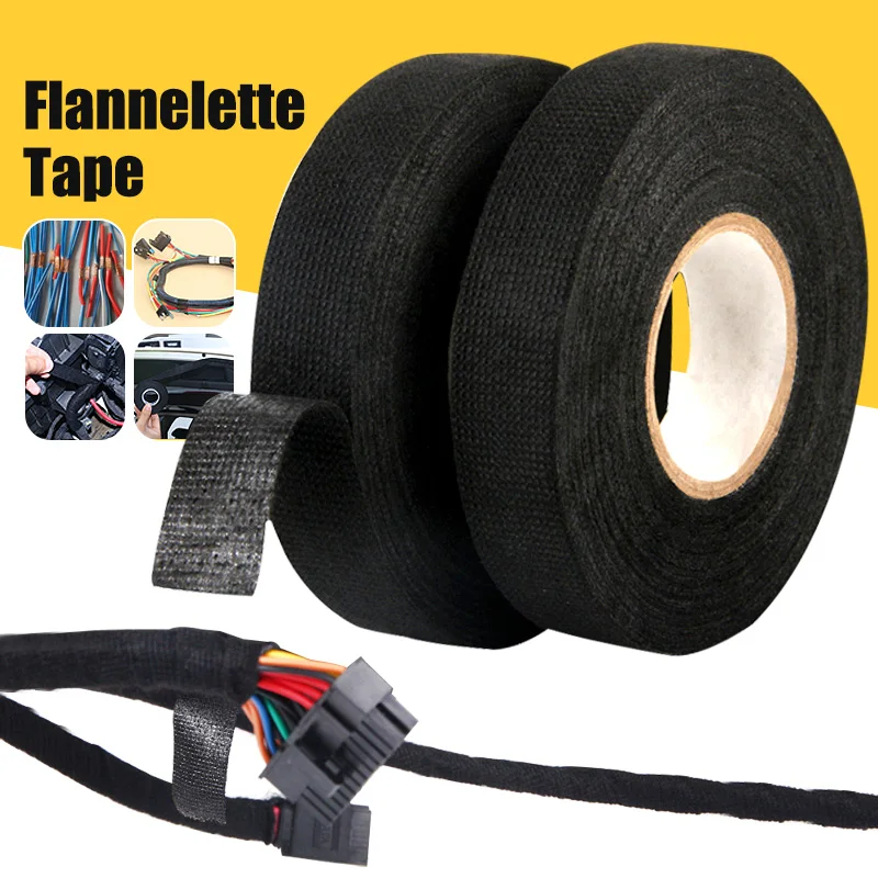 

19mm*15m Black Heat-resistant Flame Retardant Tape Adhesive Cloth Tape for Car Cable Harness Wiring Loom Circuit Protection