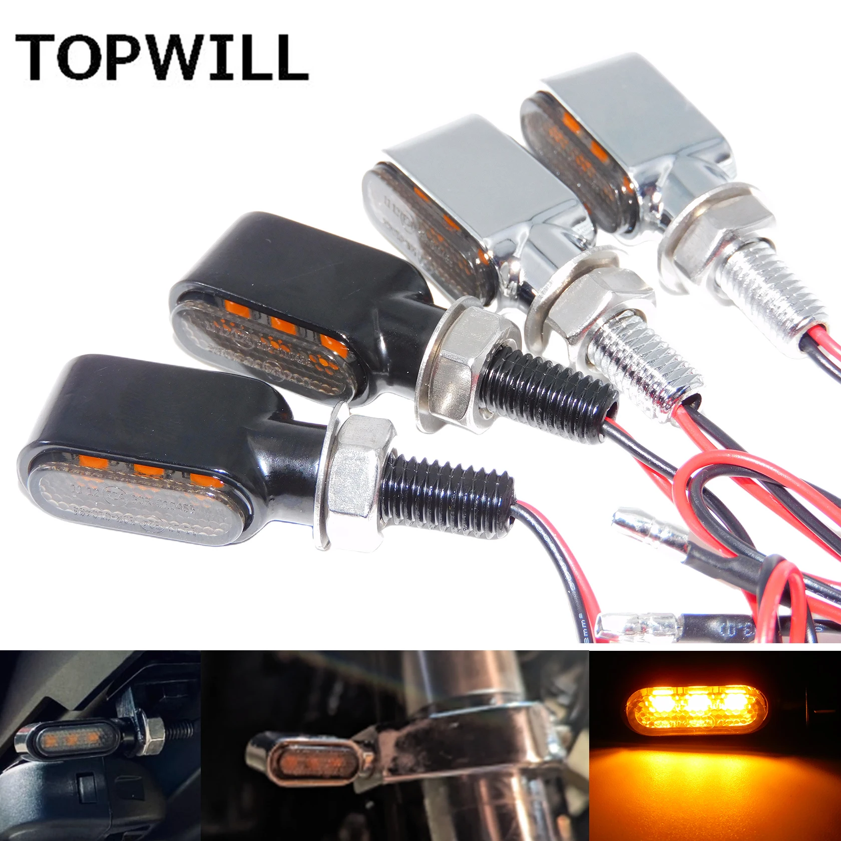 

Motorcycle 2Pcs 3 LED Mini Amber Turn Signal Light Indicators Lamp Black/Chrome For Harley Sportster XL883 Touring Softail Dyna