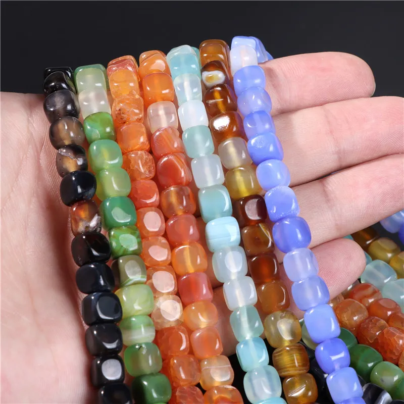 

8MM Natural Agates Stone Bead Muticolor Square Shape Cute Loose Spacer Beads For Jewelry Making Accessori Diy Bracelet Necklace
