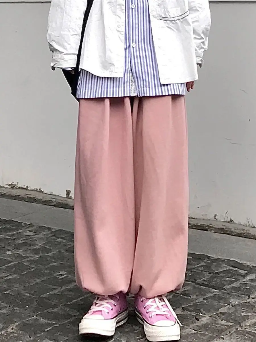 

Милые свободные брюки-карго, летние японские классные однотонные брюки в стиле Харадзюку для девушек, осенние модные мешковатые брюки в стиле хип-хоп для женщин