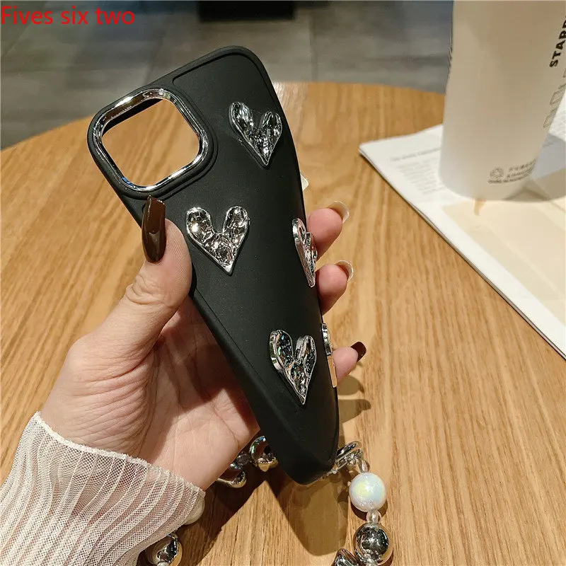 Мягкий силиконовый защитный чехол с браслетом и сердечками для iPhone 13 Pro Max 14 12 11 X XS