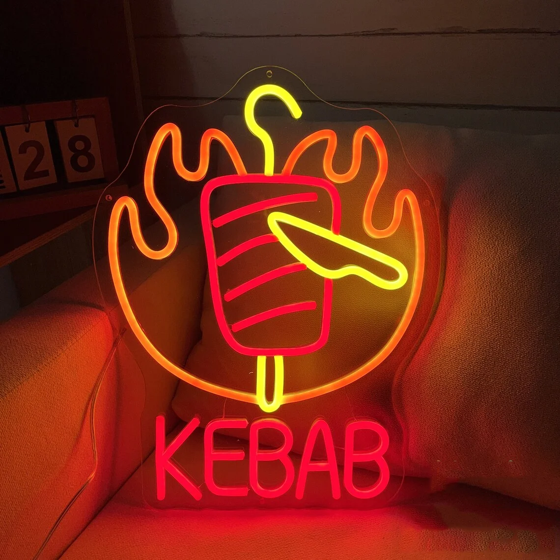 Неоновая вывеска Kebab Shawarma неоновая для еды мяса светодиодная ресторана