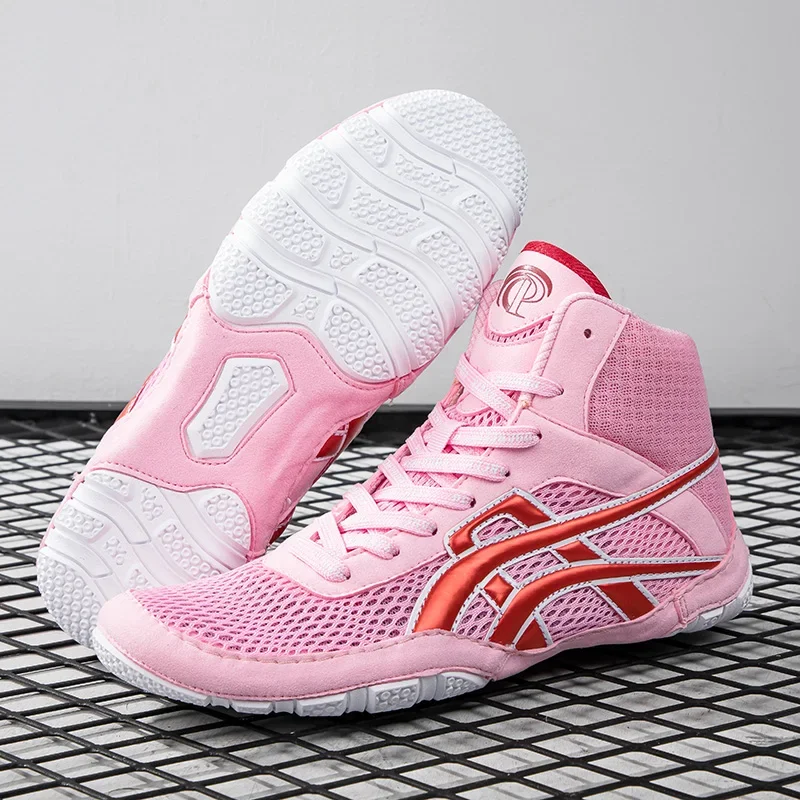 Дышащие мужские ботинки для борьбы профессиональные женские боксерские розовые