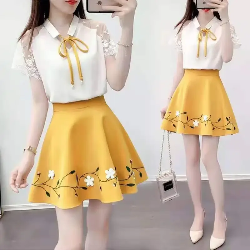 Женское летнее шифоновое мини-платье с высокой талией и топом